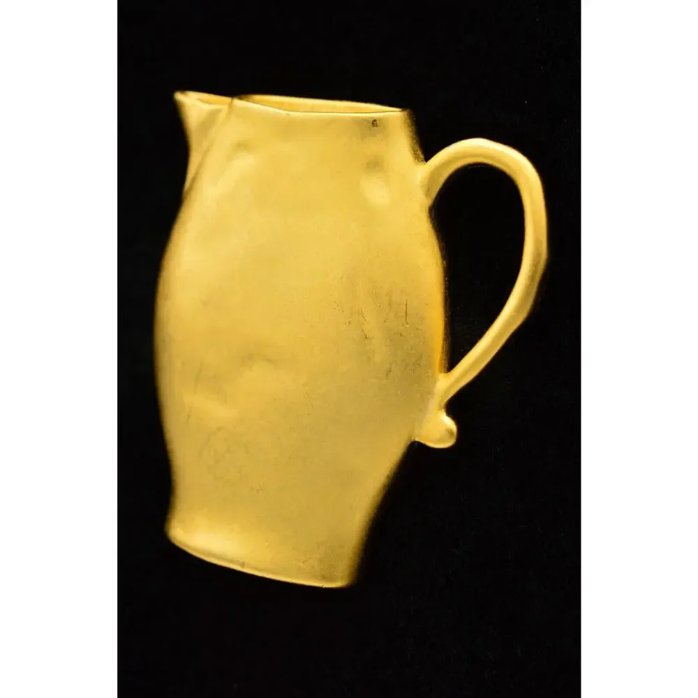 Vintage Vase Pin Brooch Brushed Gold Chunky Heavy Pitcher Matte 1980s 9B